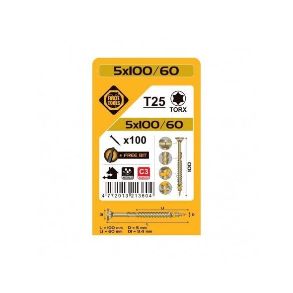 Βίδα μοριοσανίδας SCR T25 5.0X100/60 RSP(100