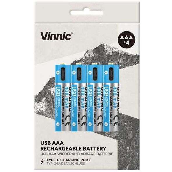 Επαναφορτιζόμενη Μπαταρία Vinnic Akku AAA USB Type-C, 4 τεμάχια