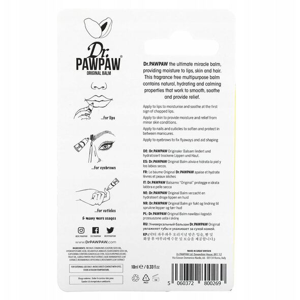 Πολυλειτουργικό βάλσαμο για τα χείλη DR. PAWPAW, Original, 10 ml
