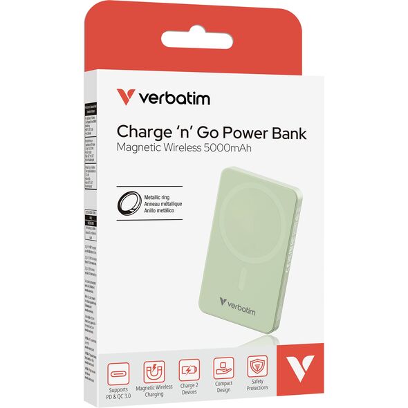 Verbatim Essential Power Bank μαγνητική ασύρματη 5000mAh πράσινη. 32226