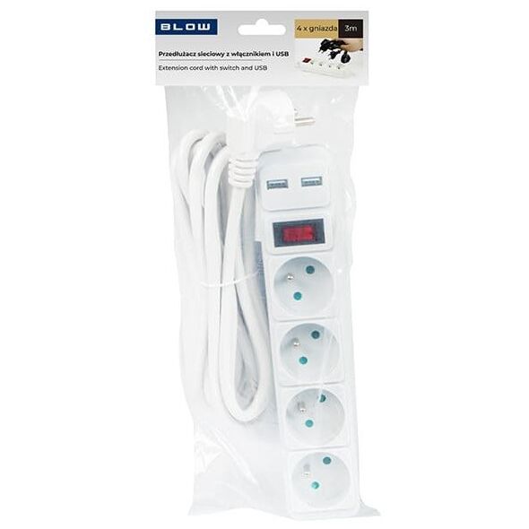 98-784# Πολύπριζο δικτύου pr-470wsp/usb 4-υποδοχές+usb με γείωση+διακόπτης 3m λευκό 3x1,5mm