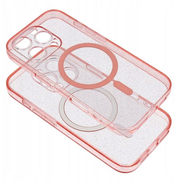 Θήκη CLEAR MAG COVER με προστασία κάμερας συμβατή με MagSafe για IPHONE 16 pink glitter