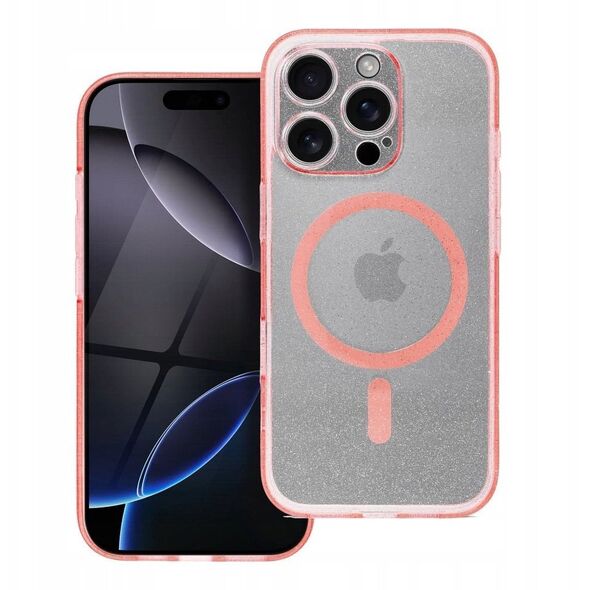 Θήκη CLEAR MAG COVER με προστασία κάμερας συμβατή με MagSafe για IPHONE 15 pink glitter