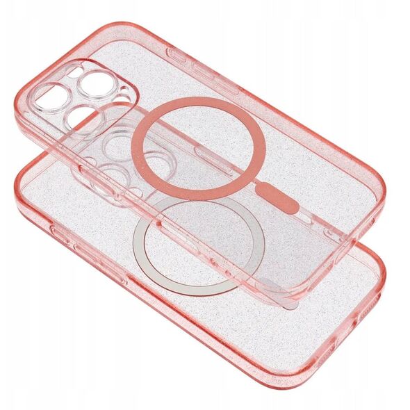 Θήκη CLEAR MAG COVER με προστασία κάμερας συμβατή με MagSafe για IPHONE 15 pink glitter