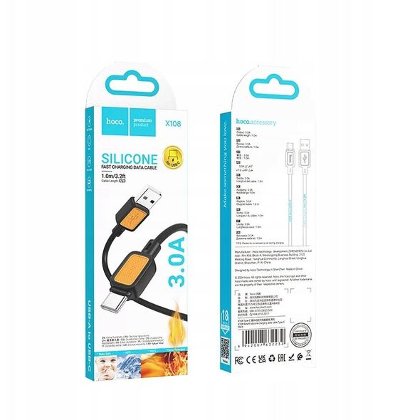 Καλώδιο USB A σε USB C HOCO 3A 1 m X108 μαύρο