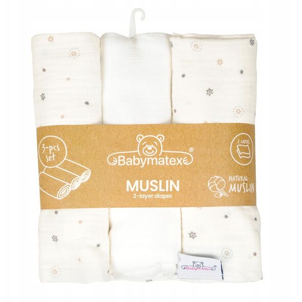 Πάνες MUSLIN DESIGN με σχέδιο, σετ 3, μέγεθος 70x80