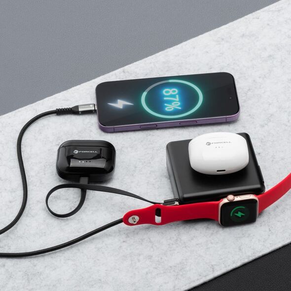 Πολυλειτουργικός φορτιστής Forcell F-Energy 6 σε 1 USB A + USB C PD 45W + power bank 15000 mAh + ασύρματη φόρτιση 15W μαύρη
