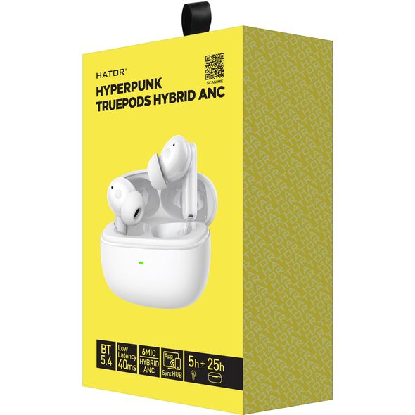HATOR Hyperpunk Truepods Hybrid ANC Ακουστικά True Wireless Stereo (TWS) Ενδοωτιαία Σύνδεση/μουσική Bluetooth Λευκό