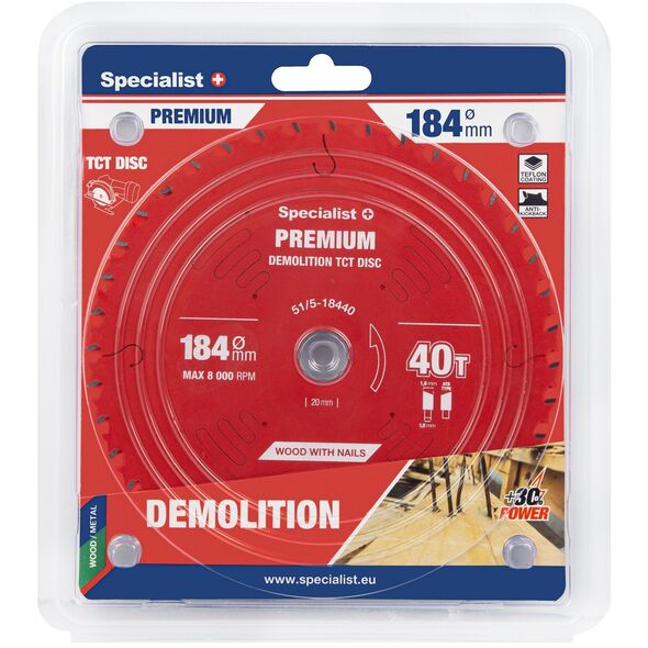 Δίσκος κοπής 184x40Tx20/16mm, Demolition PREMIUM, SPECIALIST+