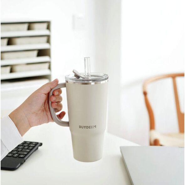 Θερμική κούπα BUYDEEM με καλαμάκι 700 ml, μοντέλο DS57, χρώμα Oat White