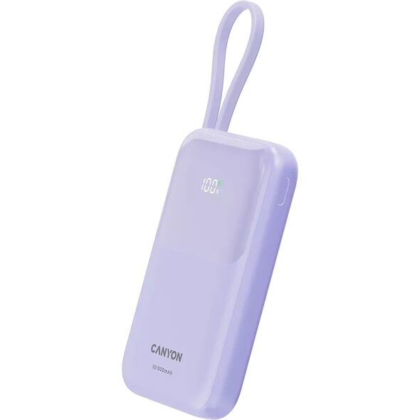 CANYON power bank OnPower 101 με καλώδιο 10000 mAh PD22.5W Μωβ