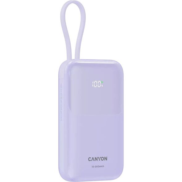 CANYON power bank OnPower 101 με καλώδιο 10000 mAh PD22.5W Μωβ