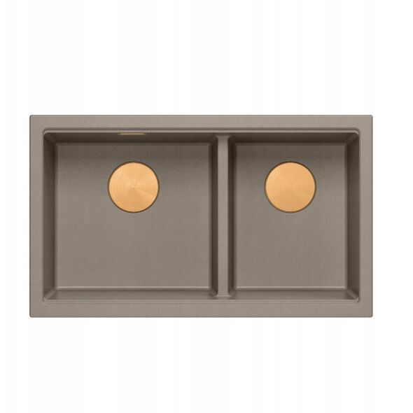 QUADRON | LOGAN 120 | γρανιτένιος νεροχύτης κουζίνας SOFT TAUPE + MIEDŹ PVD | διάσταση: 76 x 45 x 23,5 cm | 2-θέσιος υποκαθήμενος | υποδομή ντουλαπιού από: 80 cm