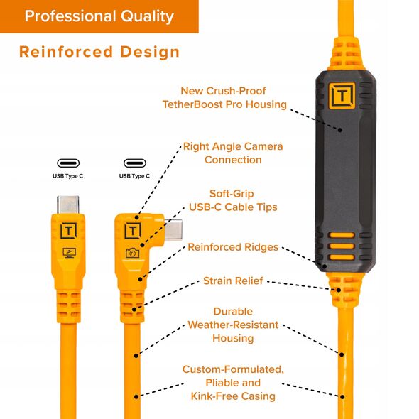 Tether Tools TetherPro USB-C Optima 10G δεξιά πορτοκαλί 4,6μ