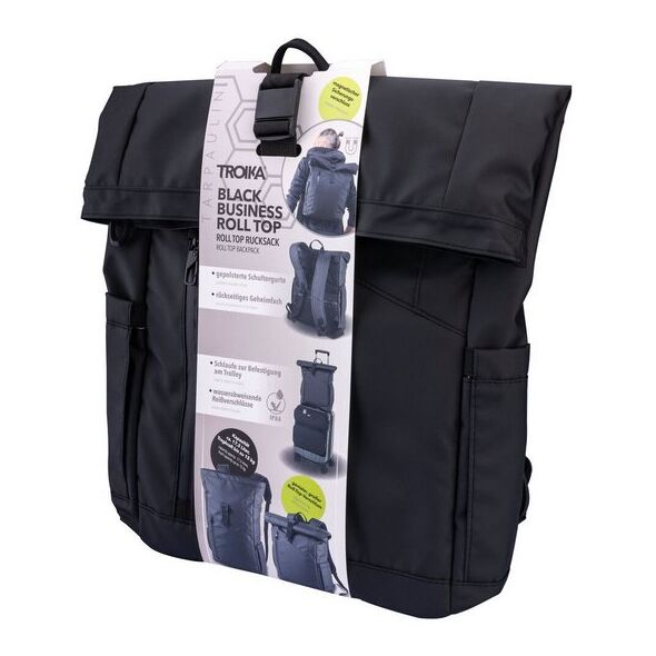 TROIKA Roll Top Rucksack TROIKA BLACK ROLL TOP