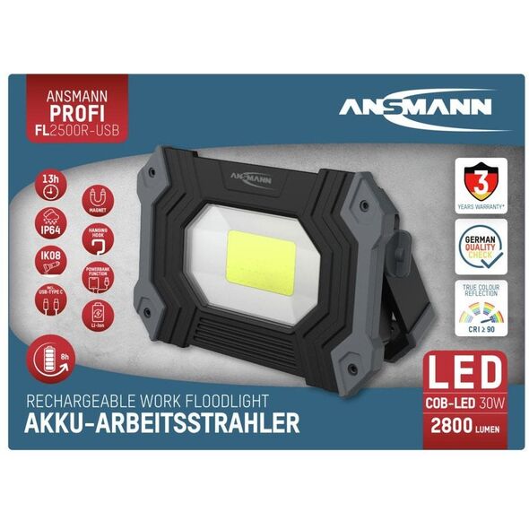Φακός εργασίας Ansmann FL2500R, 2400 lumens, επαναφορτιζόμενη μπαταρία