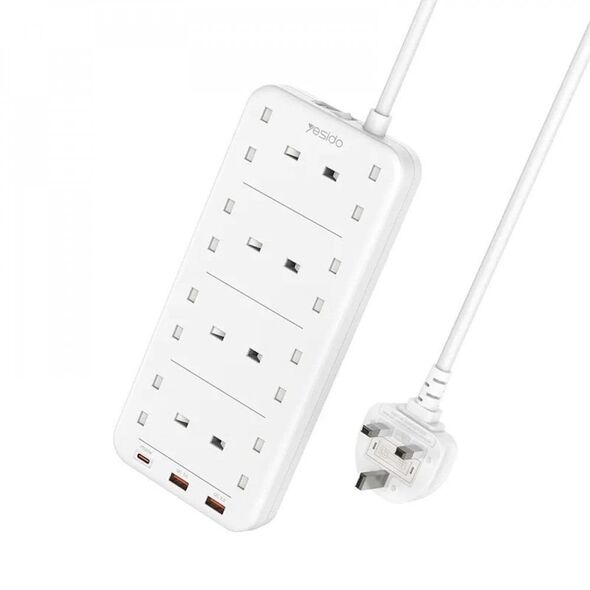 yesido MC16 Πολύπριζο 11 σε 1 (UK) 2m Γρήγορη Φόρτιση 3250W, 8xUK+2xUSB-A+C, ΛΕΥΚΟ