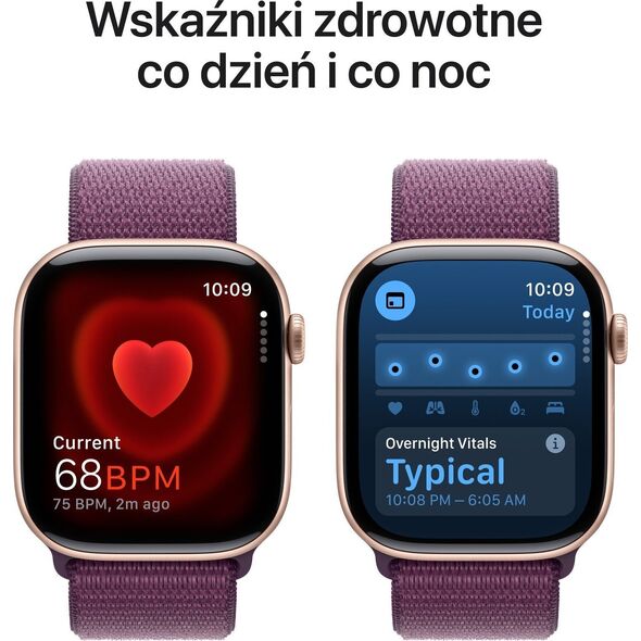 Apple Watch Series 10 (GPS) 42mm Ροζ Χρυσό Αλουμινένια Θήκη με Δαμασκηνί Αθλητικό Λουράκι (MWWK3)