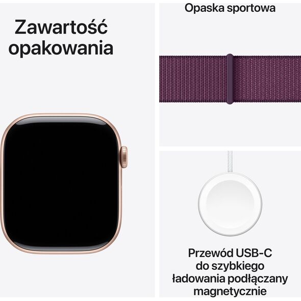Apple Watch Series 10 (GPS) 42mm Ροζ Χρυσό Αλουμινένια Θήκη με Δαμασκηνί Αθλητικό Λουράκι (MWWK3)