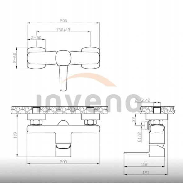 Invena μπαταρία ντους Glamour, χρυσό BN-02-009-V