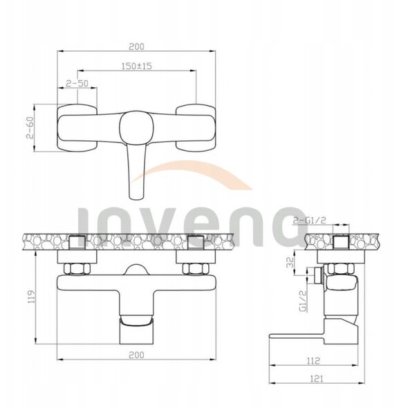 Invena μπαταρία ντους Glamour, χρυσό BN-02-009-V