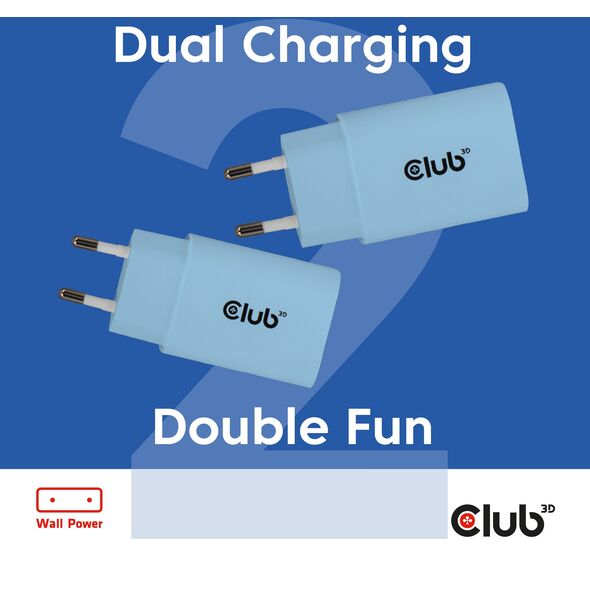 Φορτιστής Club3D Lifestyle USB-C 30Watt, 2 τεμ μπλε λιανική