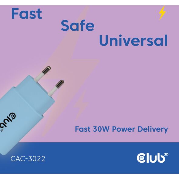 Φορτιστής Club3D Lifestyle USB-C 30Watt, 2 τεμ μπλε λιανική