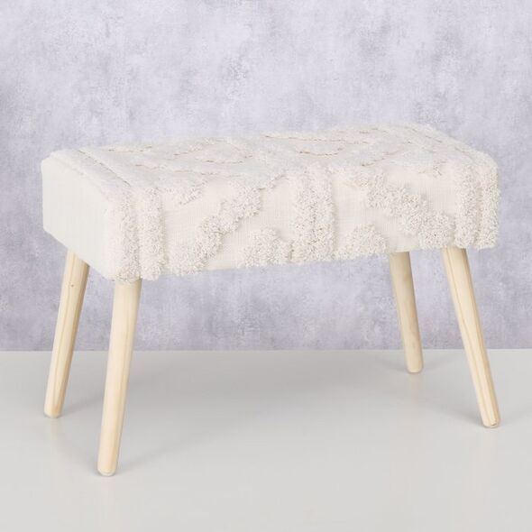 Παγκάκι με ταπετσαρία boho KADI με ξύλινα πόδια, 60 x 32 x 41 cm