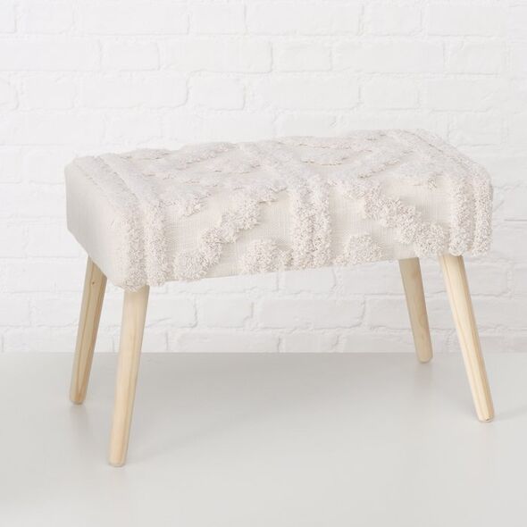 Παγκάκι με ταπετσαρία boho KADI με ξύλινα πόδια, 60 x 32 x 41 cm