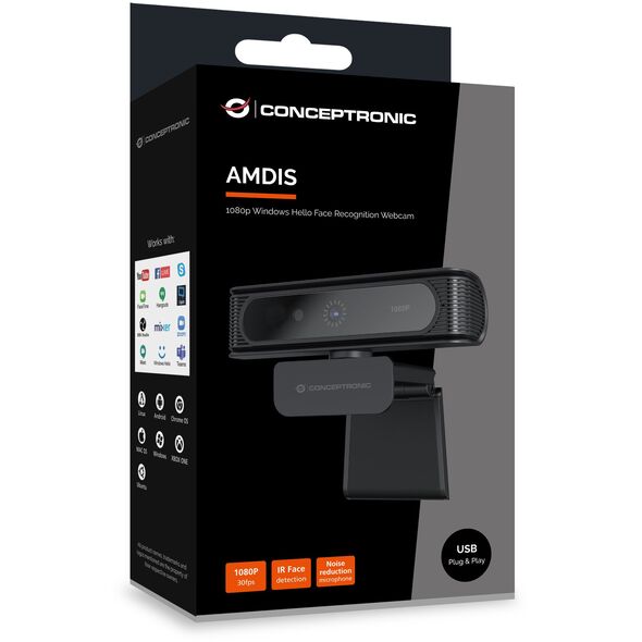 Webcam CONCEPTRONIC AMDIS 1080P Full Win11/10 Webcam+Micr.
