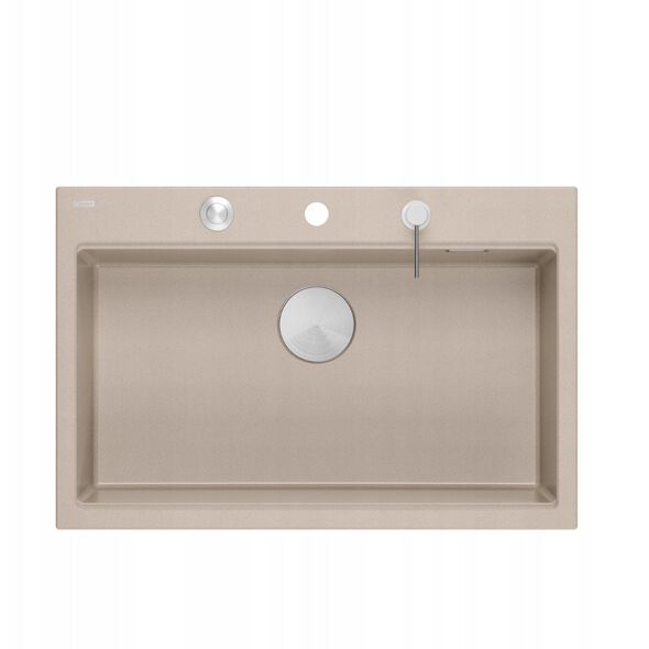 MARC 110 WORKSTATION GraniteQ νεροχύτης 1-θάλαμος 760*500*235 mm pearl beige + σιφόνι push to open + διανομέας ανοξείδωτο ατσάλι + ένθετο αποστράγγισης + Qmata + σανίδα/ μεταλλικά στοιχεία