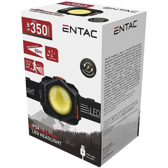 φακός LED ENTAC, IP54, 5W, 350lm, επαναφορτιζόμενος, USB, με αισθητήρα, 4 λειτουργίες