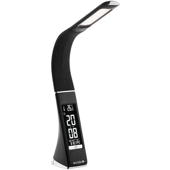 LED table lamp AVIDE BUSINESS LEATHER, 6W, 5000 K, 350 lm, dimmable, clock, black