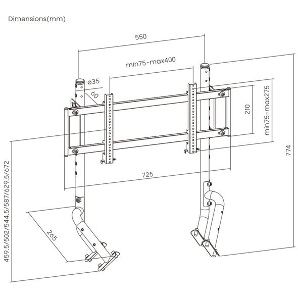Oplite OP-R8-SMSB βάση / βάση για οθόνες 144,8 cm (57") Γραφείο Μαύρο
