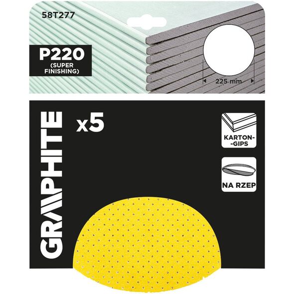 Krążki ścierne, perforowane, na rzep z otworami 225 mm, P220, 5 szt.
