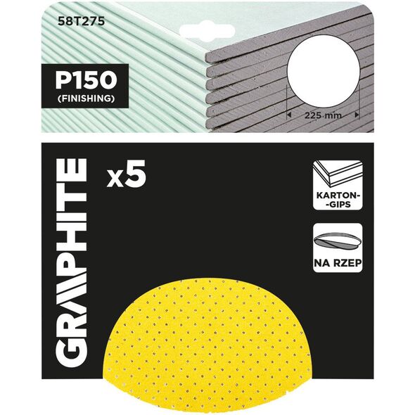 Krążki ścierne, perforowane, na rzep z otworami 225 mm, P150, 5 szt.