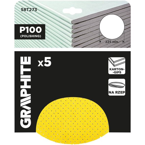 Krążki ścierne, perforowane, na rzep z otworami 225 mm, P100, 5 szt.