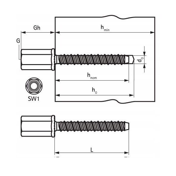 W-LX-N Βίδα για σκυρόδεμα με υποδοχή M8/10 6x55