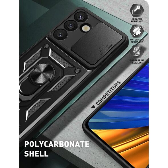 Θήκη Hybrid Armor Camshield με βάση στήριξης και προστατευτικό κάμερας για Samsung Galaxy S25 Edge - μαύρο