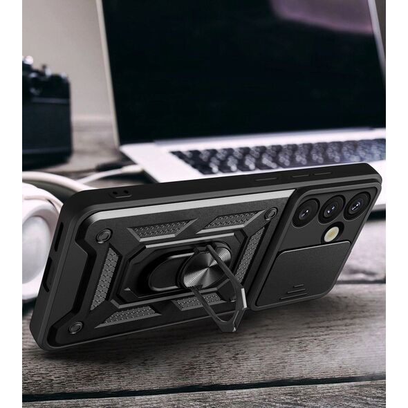 Θήκη Hybrid Armor Camshield με βάση στήριξης και προστατευτικό κάμερας για Samsung Galaxy S25 Edge - μαύρο
