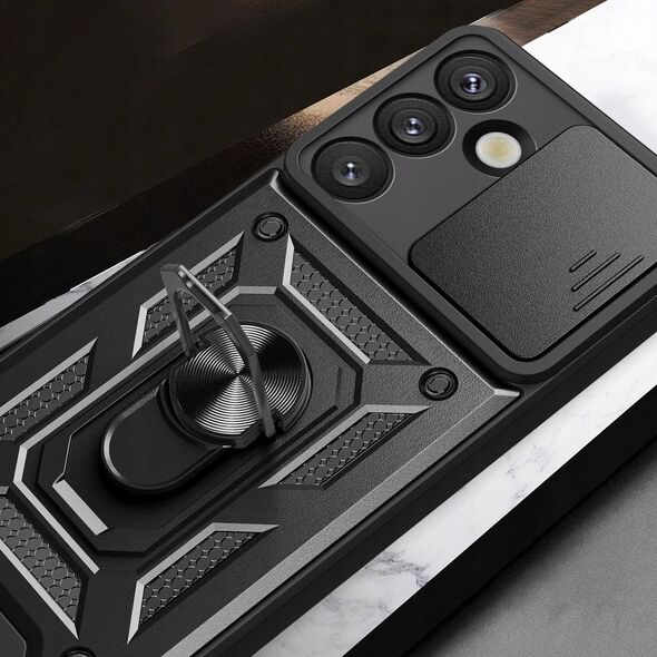 Θήκη Hybrid Armor Camshield με βάση και κάλυμμα κάμερας για Samsung Galaxy M06 5G / F06 5G - μαύρο