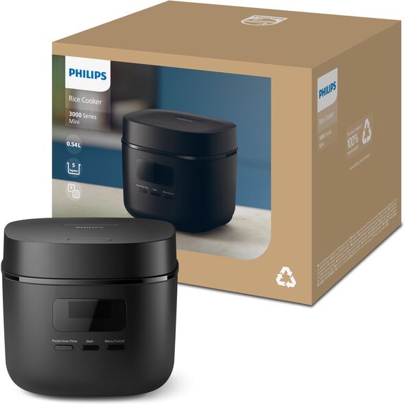 PHILIPS Μίνι μαγειρικό σκεύος ρυζιού σειράς 3000 μαύρο HD3080/80