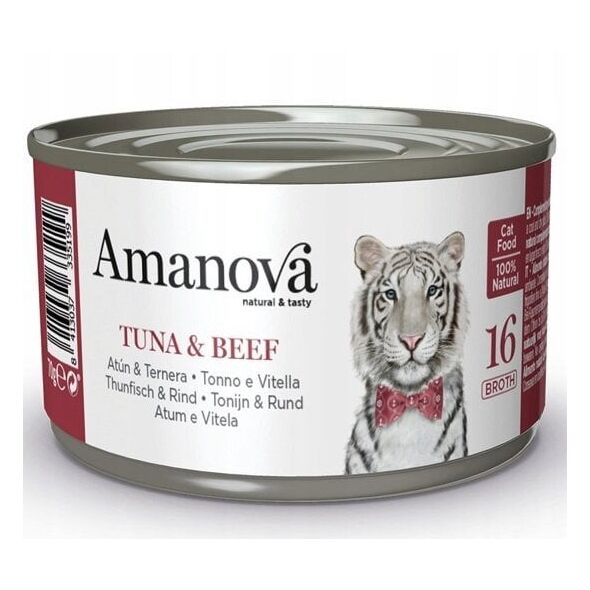 Amanova Κοτόπουλο Τόνος & Βοδινό με ζωμό κονσέρβα 70g