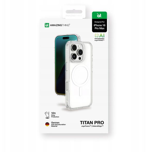 Θήκη σιλικόνης AMAZINGTHING Titan Pro Mag Case με μαγνητικό δακτύλιο για iPhone 16 Pro Max - διαφανές