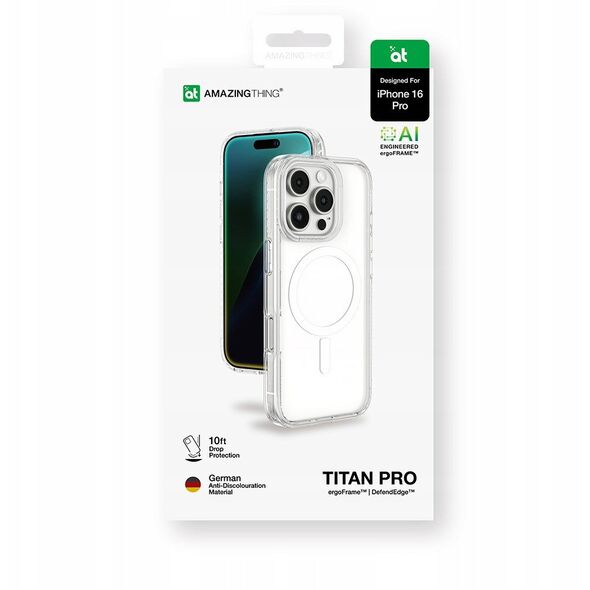 Θήκη σιλικόνης AMAZINGTHING Titan Pro Mag Case με μαγνητικό δακτύλιο για iPhone 16 Pro - διαφανές