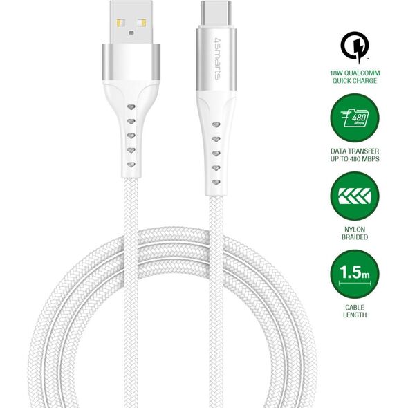 Καλώδιο 4smarts USB-A σε USB-C PrimeCord 18W 1,5m, λευκό