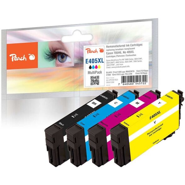 Peach Ανακατασκευασμένο Σετ Μελανιών Epson No.405 XL Πολύχρωμο μαύρο, κυανό, ματζέντα, κίτρινο