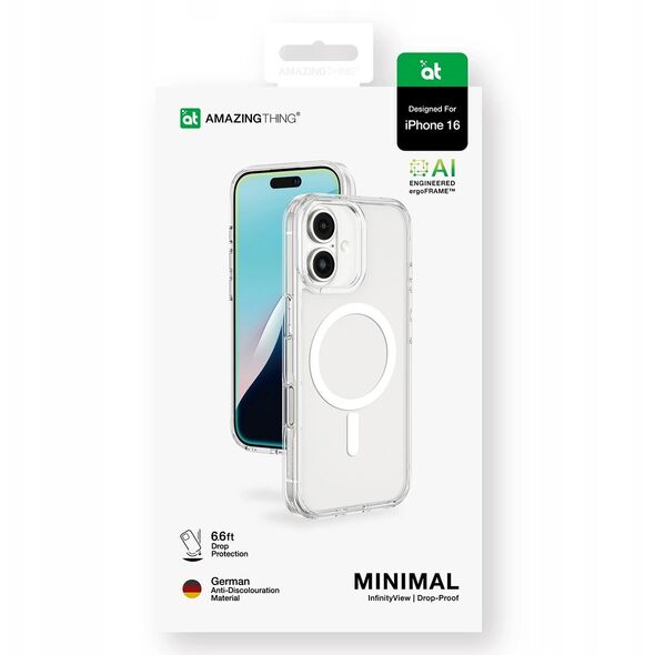 Θήκη σιλικόνης AMAZINGTHING Minimal Mag Case με μαγνητικό δακτύλιο για iPhone 16 - διαφανής