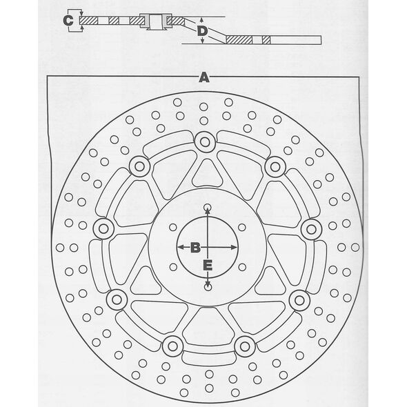 Σταθερός πίσω δίσκος φρένων, 240/89x4mm 5x110mm, διάμετρος οπών στερέωσης 10,5mm, απόσταση 0 ταιριάζει σε: KAWASAKI J300 1100/1100W/1200 (Bandit)/1200 (Inazuma)/1200S (Bandit)/1300R (Hayabusa)/300/60