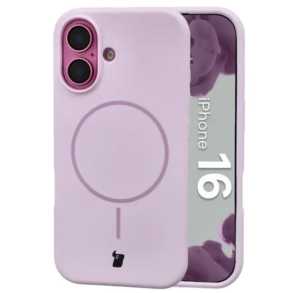 Silikonowe etui z pierścieniem magnetycznym Bizon Soft Case do Apple iPhone 16 jasnofioletowe